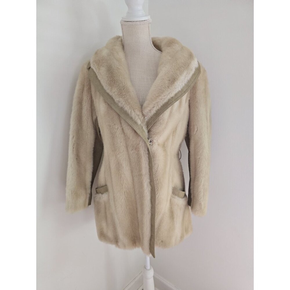 Grandella Sportowne Vintage Beige Faux Fur 50s 60s 70s Winter Coat 12 M Medium